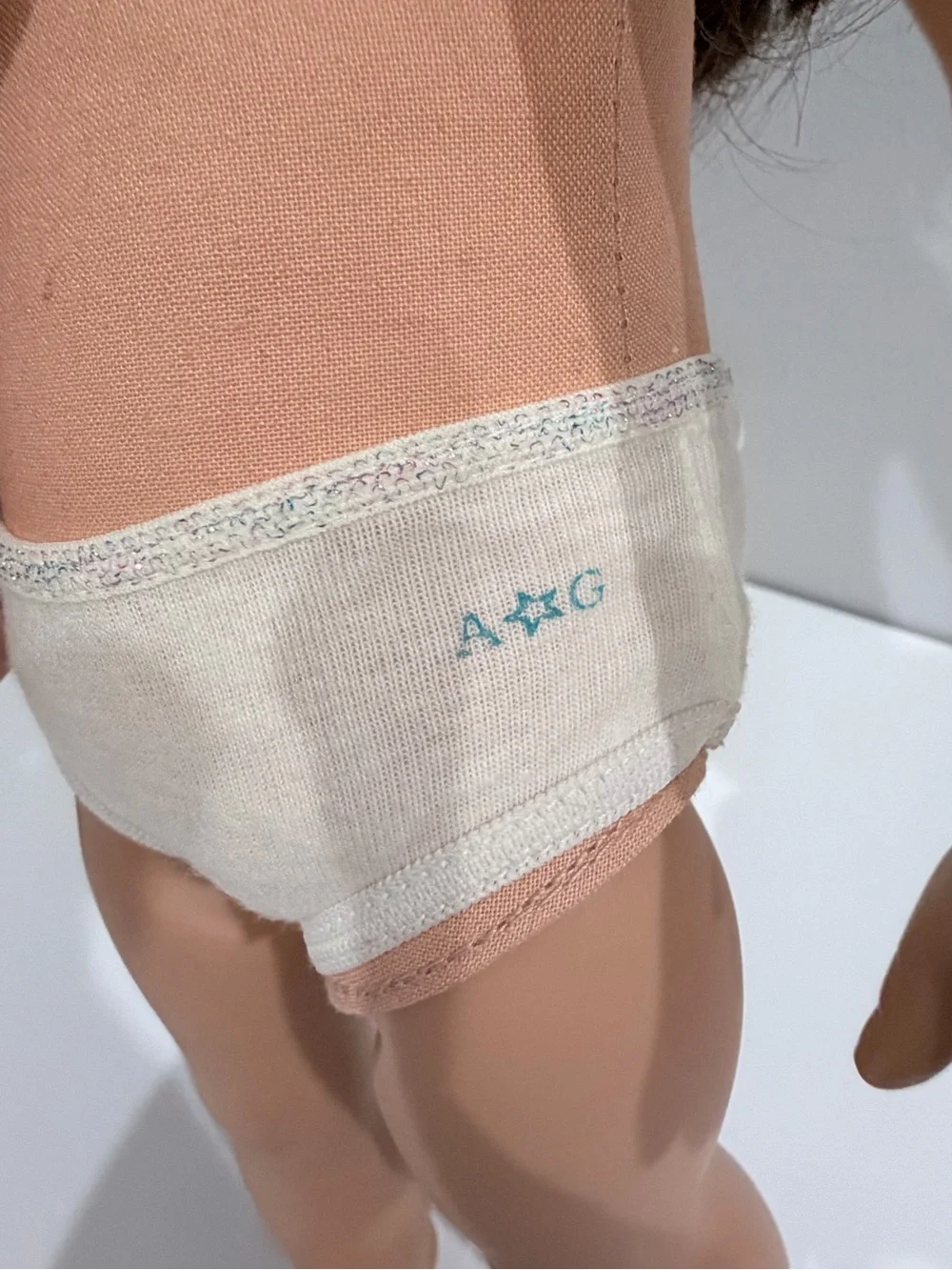 American Girl Brown-Haired Doll with Peach Bodysuit and White Undergarment